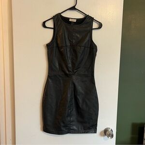 Pull & bear black faux leather sleeveless bodycon mini dress size small